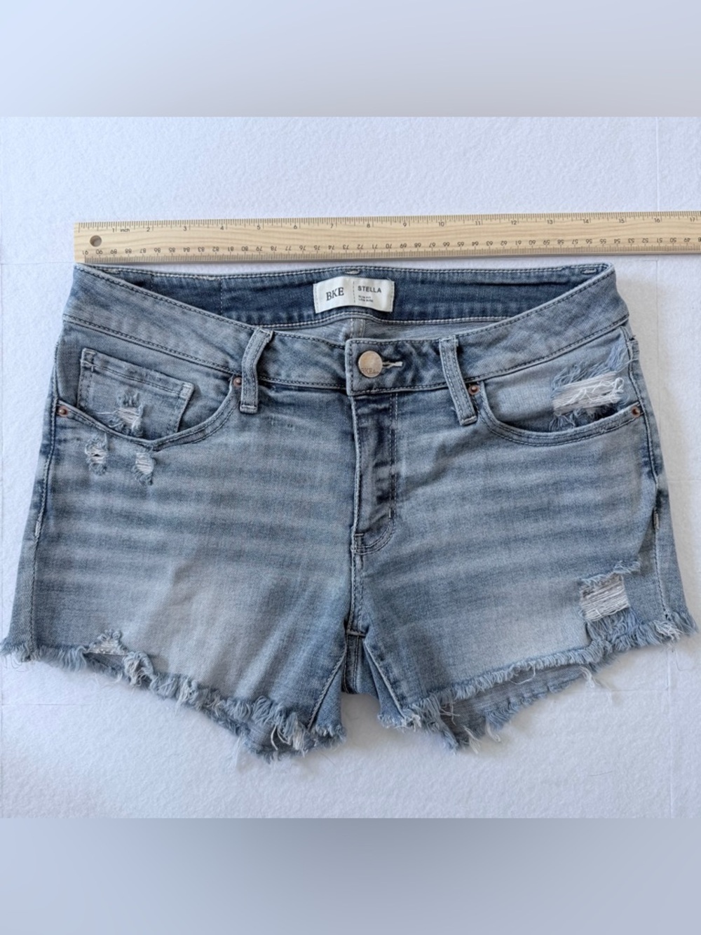 BKE Stella Light Wash Slim Fit Low Rise Denim Shorts - Picture 3 of 12